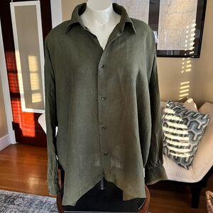 Eskandar Linen L/S Button-up Lagenlook Top Boxy Oversized Olive Green